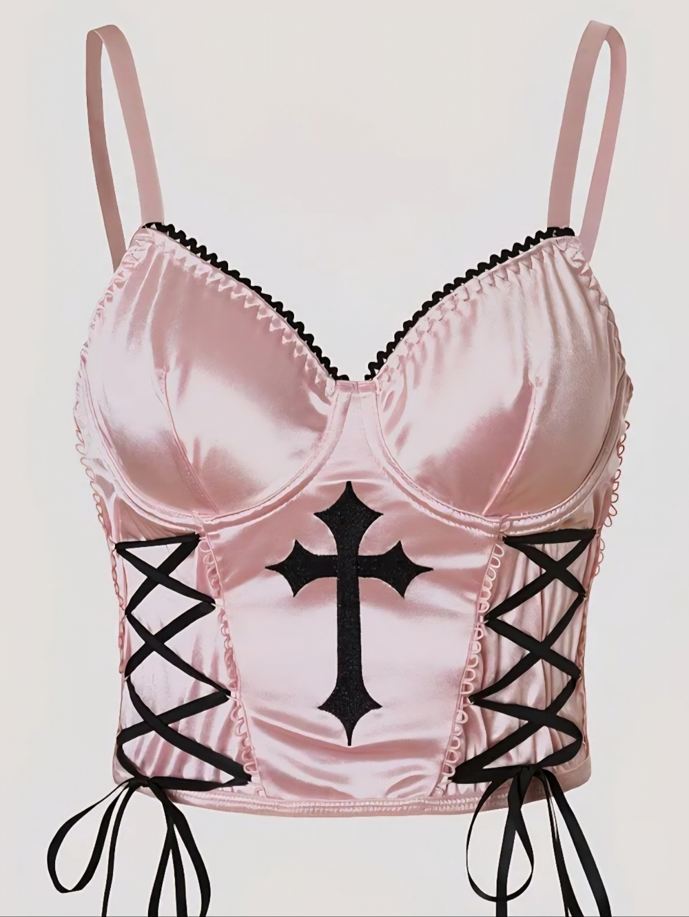 Women’s Pink Satin Lace-Up Bustier Corset Top L